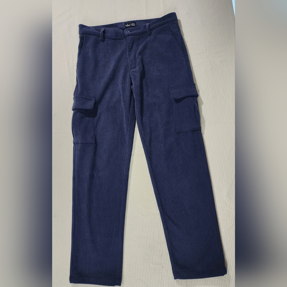 Public Record Pants Mens Medium Navy Blue Corduroy Cargo‎ Pants EUC in excellent